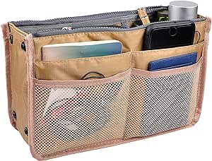 Vercord Updated Purse Handbag Organizer Insert Liner Bag in Bag 13 Pockets New Khaki Medium