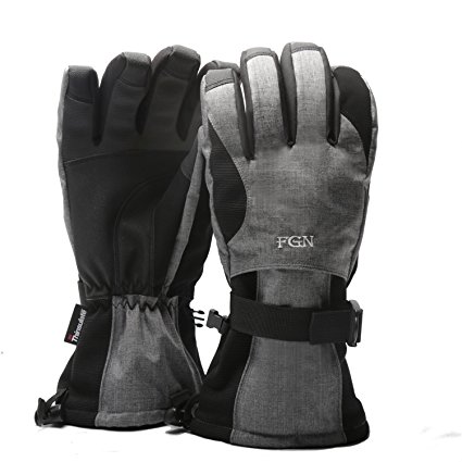 FGN Ski Gloves for Men Waterproof, Outdoor Sport Snowboard Winter Thinsulate Gloves with Zipper Pocket,Size L-One Size Fits All