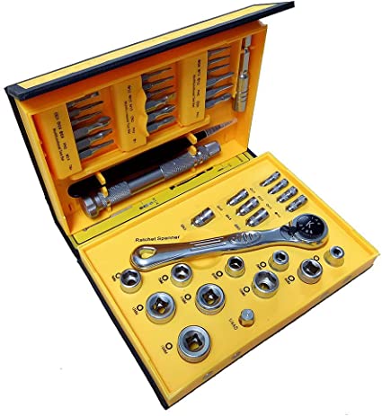 Mini Flex-Head Ratchet Tool Set with Micro Screwdriver Bits & Metric Socket Sets, 41 Piece