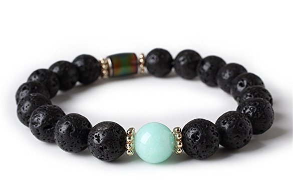 Cat Eye Jewels Unisex 10mm Natural Lava Rock Energy Bracelet with Birthstone Beads Discolor Mood Charms