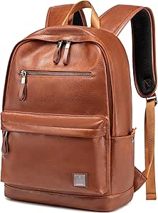 weiatas Leather Laptop Backpack for Men Women Work, Lightweight School Backpack Bookbag for College Students, Waterproof Casual Daypack Travel Computer Backpack fits 15.6 (Brown)