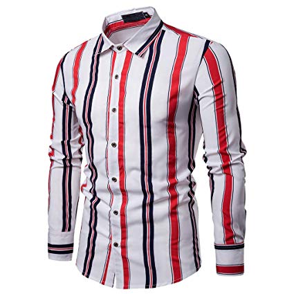 Simayixx Shirts for Men Big and Tall Mens Clothing Stripe Blouses Button Down Shirt Slim Tunic Tops Black White Tee Pullover