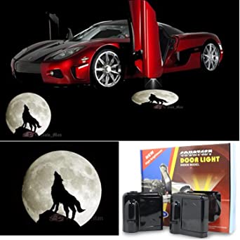 3D Wireless Magnetic Car Door Step LED Welcome Logo Shadow Ghost Light Laser Projector Lamp (Moon and Wolf)