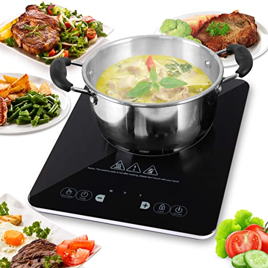 NutriChef Electric Induction Countertop Cooker - 1500W Professional 120V Digital Ceramic Cooktop Single Burner w/ Kids Safety Lock - For Stainless Steel, Cast Iron, / Magnetic Cookware - AZPKSTIND24