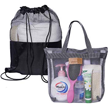 Attmu 2 Pack Shower Tote Bag Mesh Shower Bag Portable Toiletry Shower Caddy Bag for College Dorm Bathroom Accessories
