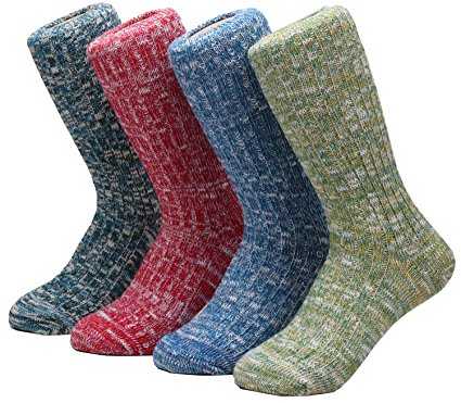 4 Pairs Womens Premium Wool Cotton Knitting Warm Blend Crew Socks Colorful,5-9 Wz-04