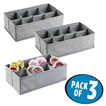 mDesign Fabric Baby Nursery Closet Organizer for Clothing, Socks, Shoes, Bibs - Pack of 3, 8 Compartments, Gray