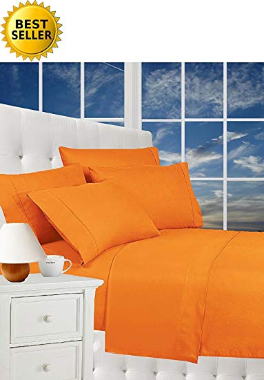 Luxurious Bed Sheets Set on Amazon! Celine Linen1800 Thread Count Egyptian Quality Wrinkle Free 3-Piece Sheet Set with Deep Pockets 100% Hypoallergenic, Twin Vibrant Orange