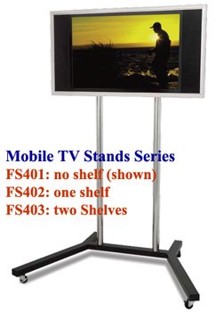 TS401 Premium Exhibition TV Stand for 30" to 60" Plasma LED LCD TVs, Maximum Height 140cm, Vesa up to 800x400mm ( Elegant Advertising Display Trolley w/ Large Ø2" Chrome Poles)