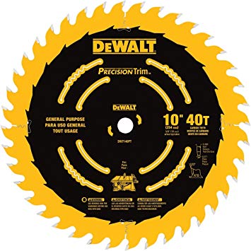 DEWALT DW7140PT 10-Inch 40 Tooth ATB Ripping and Crosscutting Saw Blade with 5/8-Inch Arbor and Tough Coat Finish