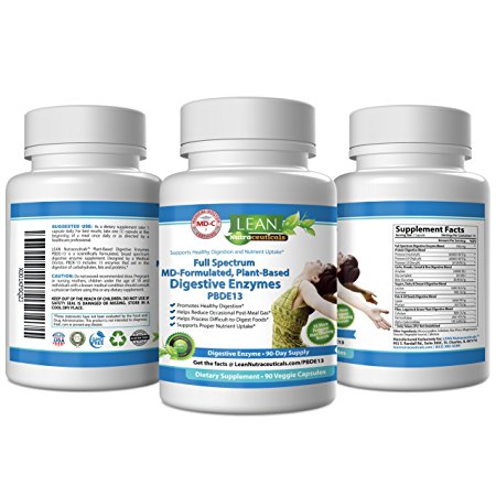 MD Certified Digestive Enzyme Supplements 3X Protease! Plant Based Scientifically Formulated w/ 13 Enzymes to Promote Digestion of Fats, Proteins and Carbs – LEAN Nutraceuticals 90 Day Supply