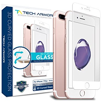 iPhone 7 Plus Glass Screen Protector, Tech Armor 3D Curved Edge Glass Apple iPhone 7 Plus (5.5-inch) Screen Protector (WHT) [1]