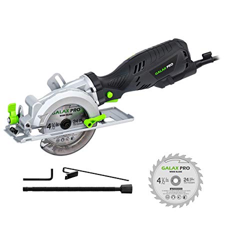Circular Saw, GALAX PRO 5.8Amp 3500RPM Mini Circular Saw, Max. Cutting Depth1-11/16"(90°),1-1/8"(45°）Compact Saw with 4-1/2" 24T TCT Blade, Vacuum Adapter, Blade Wrench, and Rip Guide