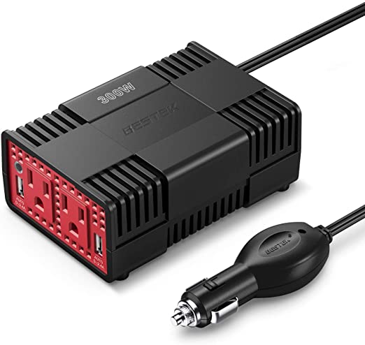 BESTEK 300W Dual 110V AC Outlets Power Inverter with Dual USB Charging Ports for Smartphones and Tablets