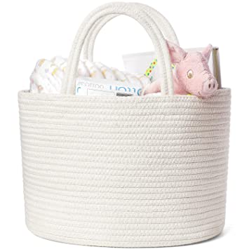 Mkono Baby Diaper Caddy Organizer Cotton Rope Basket Nursery Storage Bin Portable Holder Tote Bag Car Organizer for Boys and Girls Diapers Baby Wipes Ideal Baby Shower Gifts