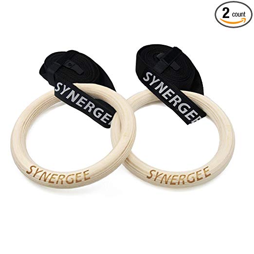 iheartsynergee Wood Olympic Gymnastics Rings with Adjustable Straps for Crossfit Pull up | Dips | Muscle Ups