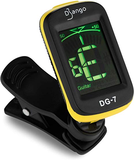 Django Guitar Tuner by Pick Geek | for Acoustic, Bass, Electric, Ukulele, Violin, Classical Guitars | Fast and Accurate | Includes Chromatic Tuning | Clip-on and Easy To Use | Battery Included