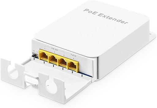 Outdoor Gigabit PoE Passthrough Switch, 1 PoE in 3 PoE Out Extender, IEEE802.3af/at PoE Powered, 10/100/1000Mbps Ethernet, Wall Mount Waterproof Plug and Play