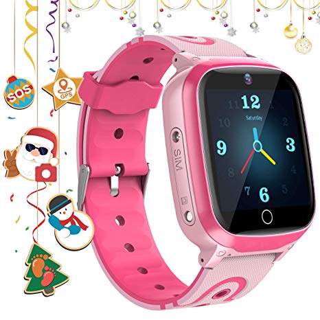 GPS   WiFi  LBS Kids Smart Watch Phone –GPS Tracker Smartwatch for Boys Girls Children with Pedometer SOS Calling Voice Chat Alarm Clock Camera Touch Screen Game (pink)