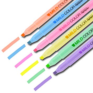 Eye Protected Highlighters, Smooth Quick-drying Ink Light-color Pocket High Lighter Markers, Chisel Tip Assorted Colors, 6-Count