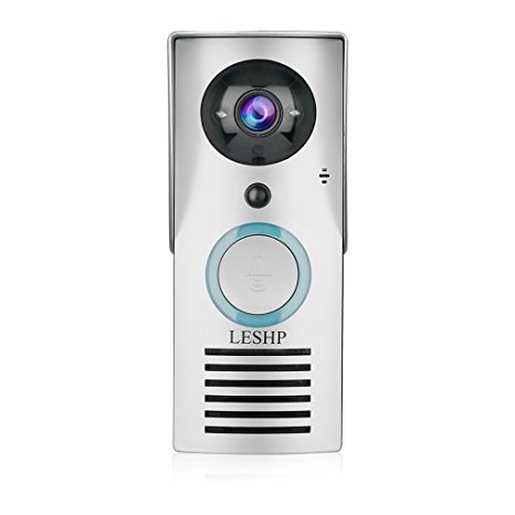 LESHP Wifi 720P Video Doorbell, 6 in One Security Camera, Wireless Doorbell, Two-way Audio, Motion Detection, Night Vision,180° Live-view for Multi-user sharing (Silver)