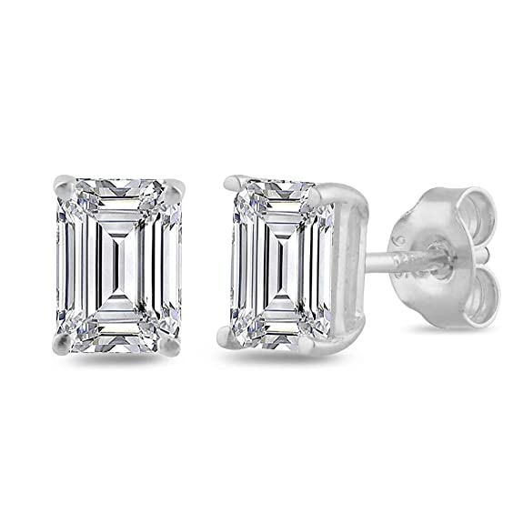 Silgo 925 Sterling Silver Rhodium Plated 3 Ctw White Cubic Zirconia Stud Earrings for Women