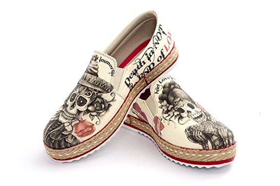 GOBY Women's Shoe 'Beige Sugar Skull Slip-On Espadrille' / Memory Foam HV1561