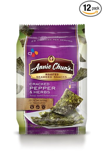 Annie Chun's Roasted Seaweed Snacks, Cracked Pepper and Herbs, 0.35 Ounce (Pack of 12)