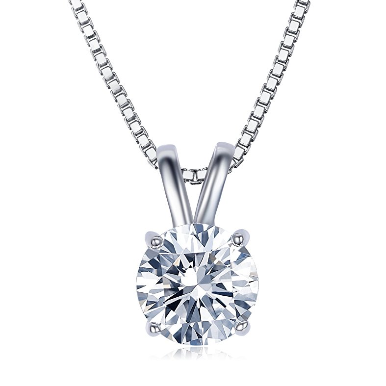UMODE Jewelry Cubic Zirconia Solitaire Necklace 2ct Cz Diamond Pendant Necklace for Women 18" (16" 2" Ext.)