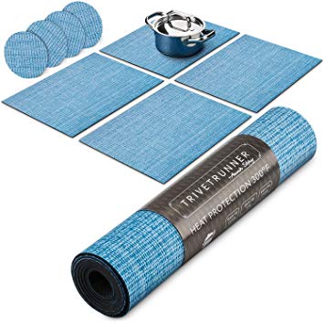 Trivetrunner: Decorative Modular Trivet Runner for Table (4 pcs Placemats) Extendable Hot Pad, X-Long Design with Coasters | Heat-Resistant Surface,for Hot Plates, Pots, Dishes,Cookware, Kitchen