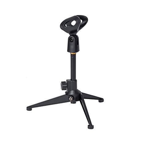 Universal Adjustable Desk Microphone Stand Portable Foldable Tripod MIC Tabletop Stand with Small Plastic Microphone Clip such as Sm57 Sm58 Sm86 Sm87
