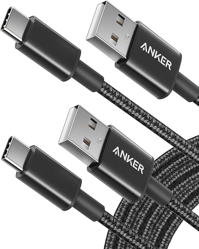 Anker USB C Cable, [2-Pack, 10ft] Premium Nylon USB A to USB C Charger Cable for Samsung Galaxy S10 S10 , LG V30, Beats Fit Pro and Charging Cord for USB C Port Camera (USB 2.0, Black)