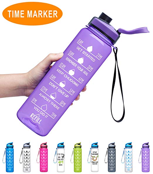 Venture Pal 32oz Motivational Water Bottle with Time Marker & Removable Strainer, Large Fast Flow Leakproof Durable BPA Free Non-Toxic for Fitness, Gym and Outdoor Enthusiasts