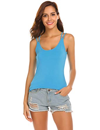 SummerRio Summer Shirts For Women Sexy Camisole Double Spaghetti Solid Straps Tank Top