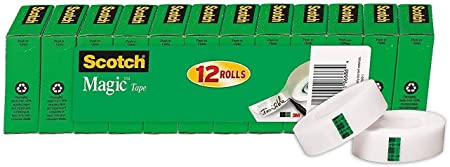 Scotch Magic Tape, 12 Rolls, Numerous Applications, Invisible, Engineered for Repairing, 3/4 x 1000 Inches, Boxed - 1