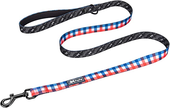 PoyPet 5 Feet Dog Leash - 2 Cushioned Handles - Functional Car Seat Belt - Fashionable Pattern(4 Styles)