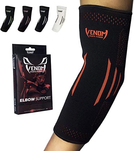Venom Elbow Brace Compression Sleeve - Elastic Support, Tendonitis Pain, Tennis Elbow, Golfer's Elbow, Arthritis, Bursitis, Basketball, Baseball, Football, Golf, Lifting, Sports, Men, Women-(Orange-M)