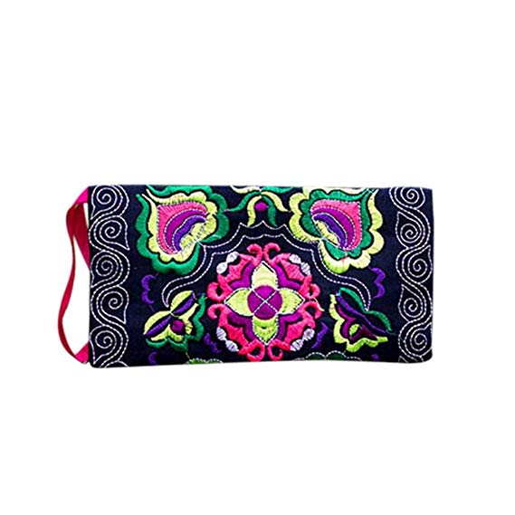 Kemilove Women Ethnic Handmade Embroidered Clutch Bag Vintage Purse Long Wallet