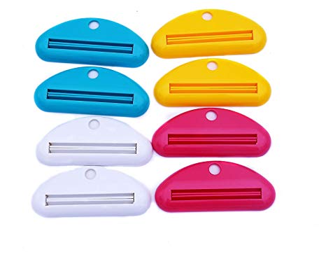 HOSL 8 Pack Mixed Color Toothpaste Tube Squeezer Toothpaste Tube Cleanser Dispenser Toothpaste Clip Toothpaste Holder Rolling Bathroom Extract