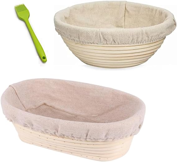 Bread Proofing Basket Set, 9 Inch Round & 10 Inch Oval Bread Baskets, Artisan Bread Kit, Bakers Gifts, Bread Baskets Proofing Set for Bread Making Baking Fermentation