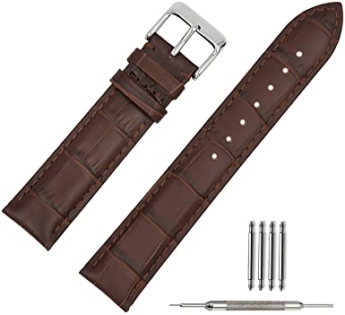 TStrap Leather Watch Bands 20mm – Black Calfskin Watch Straps Replacement - Alligator Grain Watch Band for Men Ladies - Smart Watch Bracelet Clasp Buckle – 18mm 19mm 21mm 22mm