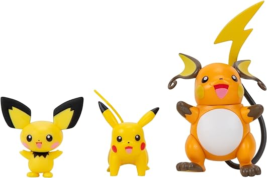 Pokémon Select Evolution 3 Pack - Features 2-Inch Pichu and Pikachu and 3-Inch Raichu Battle Figures