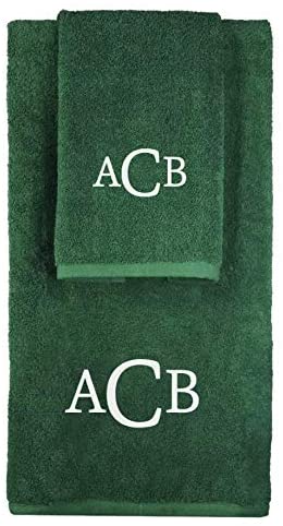 1888 Mills Personalized Monogrammed Decorative Bath Linens for Home, Office, and Gifts. 100% USA Cotton Bath Towel - Hunter Green - 27"X 52". Luxurious Boutique Style, Super Absorbent