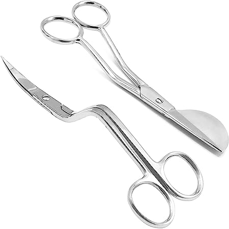 LAJA Imports 6 inch Stainless Steel Applique Duckbill Scissors Blade with Offset Handle & 6 inch Machine Embroidery Double Curved Scissors Bundle