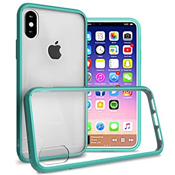 Clear iPhone X Case, CoverON ClearGuard Series Slim Hard Back with Flexible TPU Bumpers Thin Fit Phone Cover for Apple iPhone X - Teal Bumpers