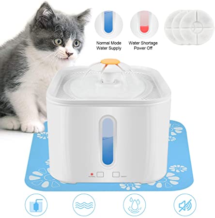 RIOGOO Cat Water Fountain, 2.5L/84oz Pet Water Dispenser with Auto Power Off Pump, Super Quite Intelligent Cat Water Dispenser with Smart LED Light Indicator