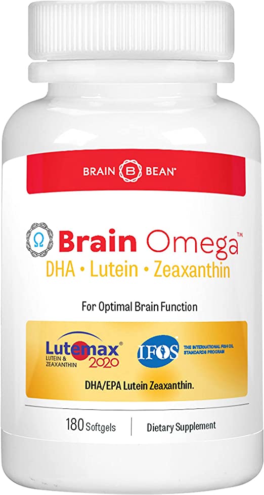 Brain Bean Brain Omega with Lutein & Zeaxanthin, Supports Heart and Eye Health, | Omega 3 Plus Lutein and Zeaxanthin Supplements 460 mg DHA 90 mg EPA Lutein and Zeaxanthin | 180 Softgels, 90 Servings