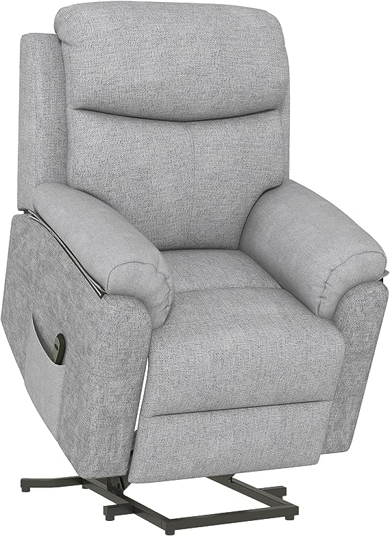 HOMCOM Fauteuil releveur inclinable Fauteuil de Relaxation électrique - avec Repose-Pied Ajustable et télécommande - Tissu Polyester Aspect Lin Gris