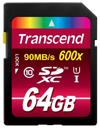 Transcend 64GB SDXC Class 10 UHS-1 Flash Memory Card Up to 90MBs TS64GSDXC10U1