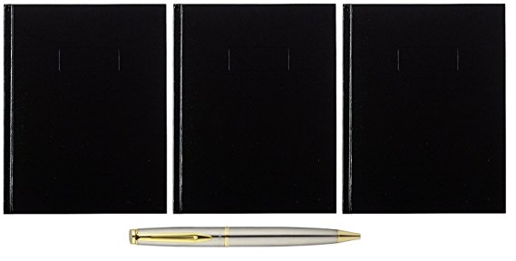Blueline Business Notebook, 9-1/4 Inches x 7-1/4 Inches, White Paper Black Cover, 192 Pages (A9) (3 Notebooks   Pen Bundle)